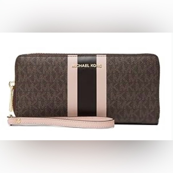 NWT Michael Kors Jet Set Travel Continental Brown/Soft Pink - Picture 1 of 3